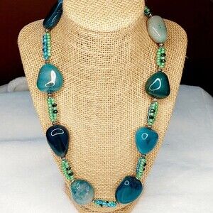 Chunky Teal Blue Dyed Quartz Station Necklace